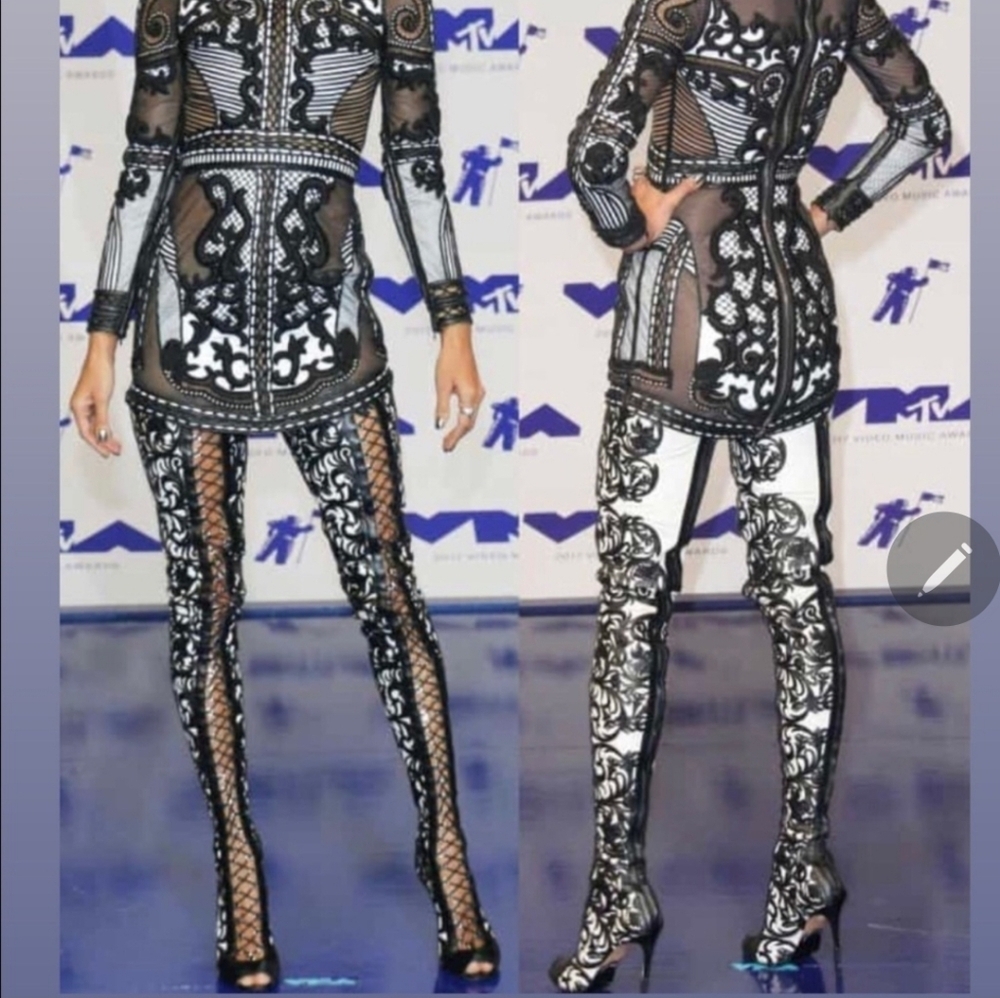 Balmain Lace-Up Laser-Cut Leather Thigh Boots Size 41 - Picture 16 of 16
